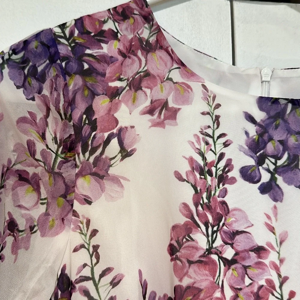 Floral Long Sleeve Maxi Dress & Scarf - Pink and Purple Chiffon - Picture 3 of 14